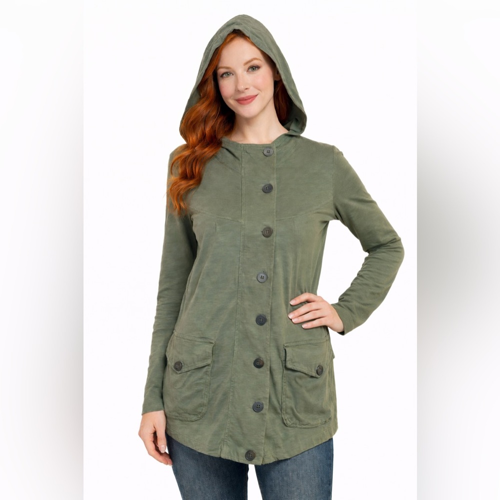 Threads 4 Thought Olive Green Hooded Utility Jacket Button Front